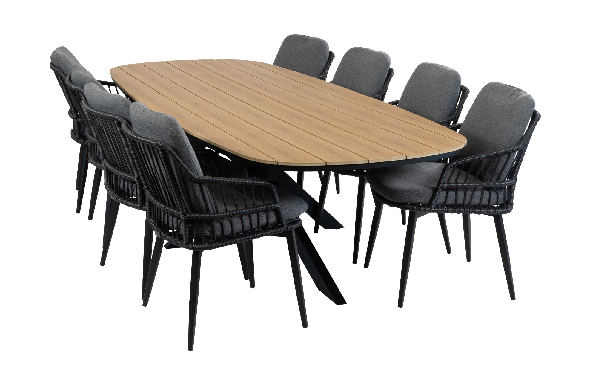 Normin 9-delige tuinset | 8 Isabel tuinstoelen (Black) | Tuintafel Cadiz 280x115cm (Black)