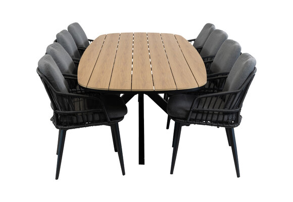 9-delige tuinset | 8 Isabel tuinstoelen (Black) | Tuintafel Cadiz 280x115cm (Black)