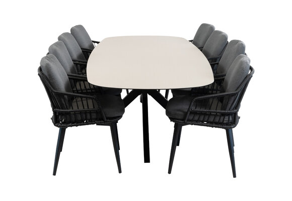 9-delige tuinset | 8 Isabel tuinstoelen (Black) | Tuintafel Malaga 280x115cm (Black)