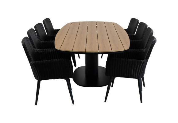 9-delige tuinset | 8 Pisa tuinstoelen (Black) | 260cm Tower tuintafel (Black)