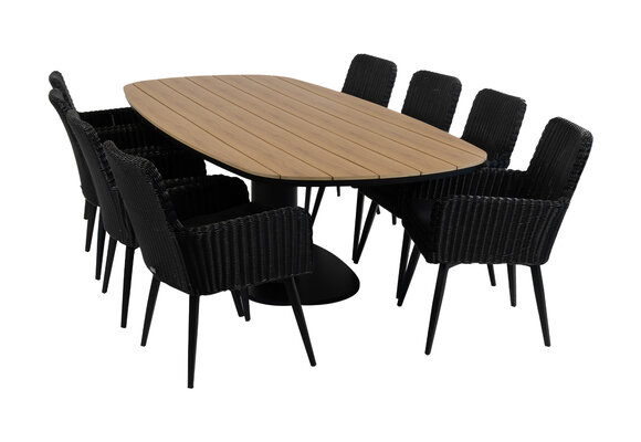9-delige tuinset | 8 Pisa tuinstoelen (Black) | 260cm Tower tuintafel (Black)