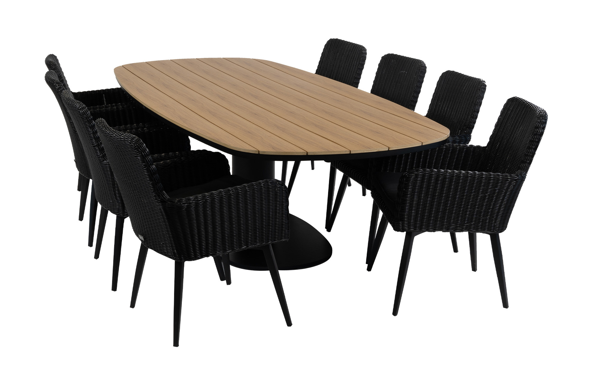 Normin 9-delige tuinset | 8 Pisa tuinstoelen (Black) | 260cm Tower tuintafel (Black)