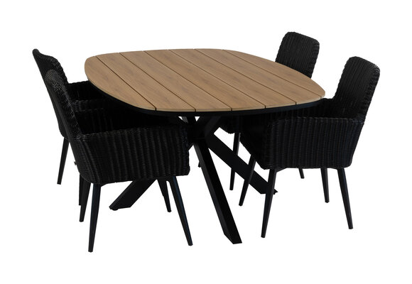 5-delige tuinset | 4 Pisa tuinstoelen (Black) | Tuintafel Cadiz 180x115cm (Black)