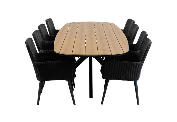 9-delige tuinset | 8 Pisa tuinstoelen (Black) | Tuintafel Cadiz 280x115cm (Black)