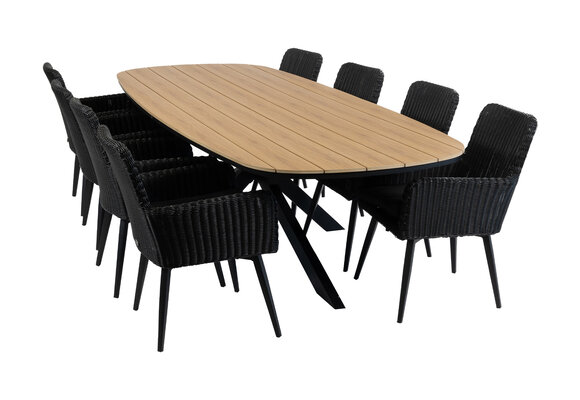 9-delige tuinset | 8 Pisa tuinstoelen (Black) | Tuintafel Cadiz 280x115cm (Black)
