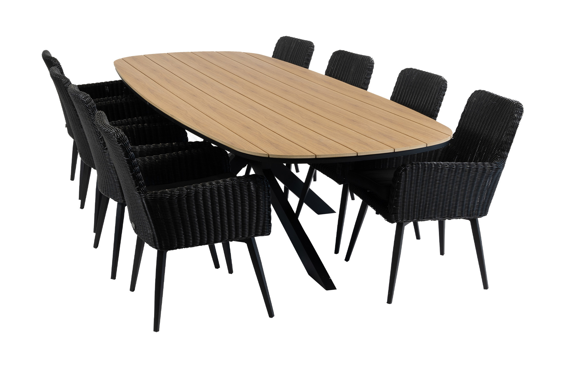 Normin 9-delige tuinset | 8 Pisa tuinstoelen (Black) | Tuintafel Cadiz 280x115cm (Black)