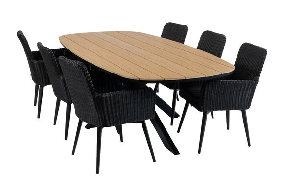 7-delige tuinset | 6 Pisa tuinstoelen (Black) | Tuintafel Cadiz 240x115cm (Black)
