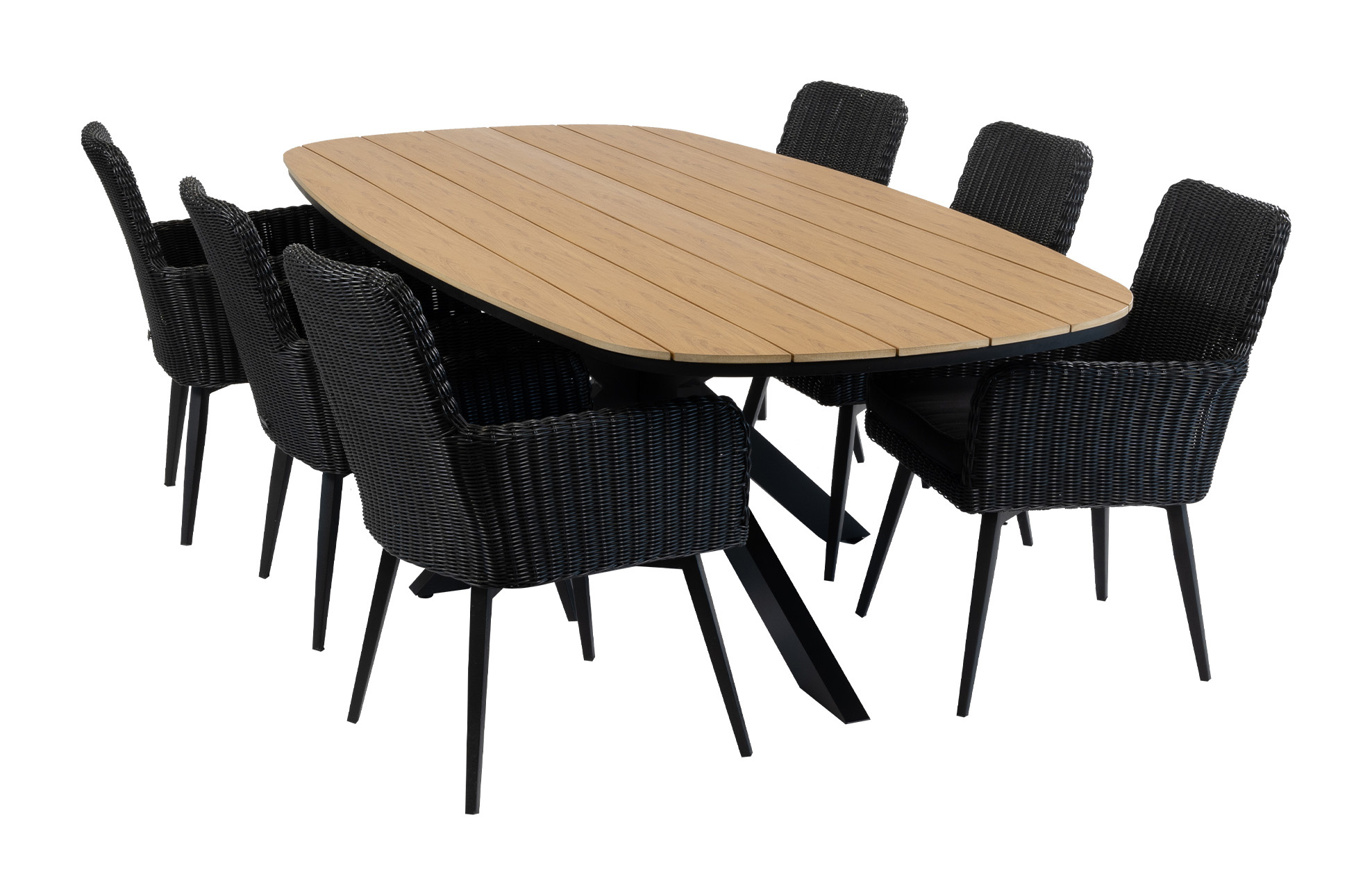 Normin 7-delige tuinset | 6 Pisa tuinstoelen (Black) | Tuintafel Cadiz 240x115cm (Black)