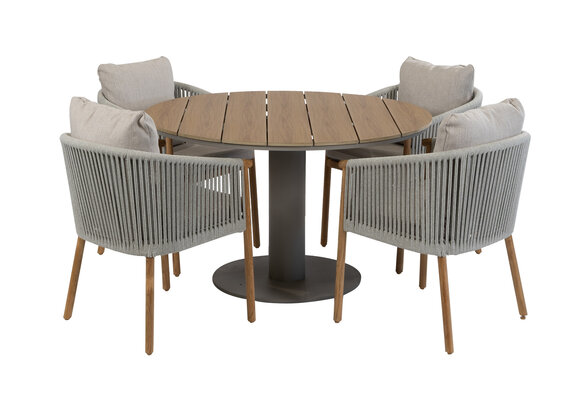 5-delige ronde tuinset | 4 Es Vedra tuinstoelen (Teakhout) | Tuintafel Tower ø120cm (Camel)