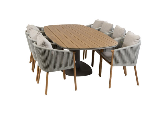 9-delige tuinset | 8 Es Vedra tuinstoelen (Teakhout) | Tuintafel Tower 260cm  (Camel)