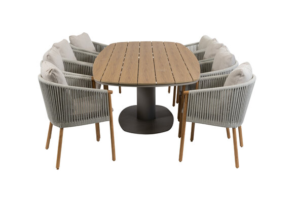 9-delige tuinset | 8 Es Vedra tuinstoelen (Teakhout) | Tuintafel Tower 260cm  (Camel)