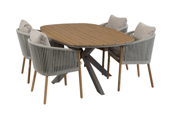 5-delige tuinset | 4 Es Vedra tuinstoelen (Teakhout) | Tuintafel Cadiz 180x115cm (Camel)