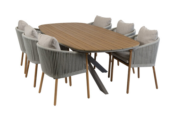 7-delige tuinset | 6 Es Vedra tuinstoelen (Teakhout) | Tuintafel Cadiz 240x115cm (Camel)