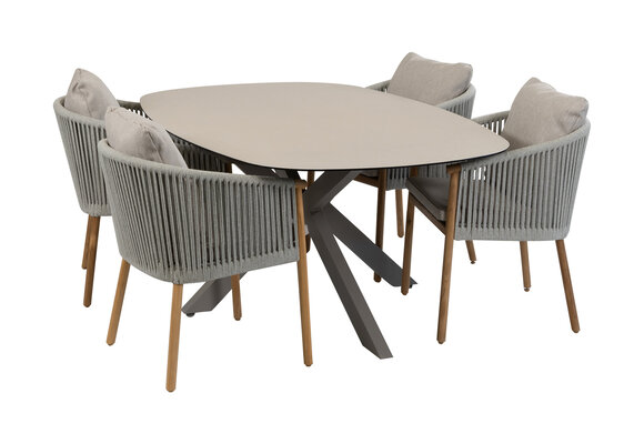 5-delige tuinset | 4 Es Vedra tuinstoelen (Teakhout) | Tuintafel Malaga 180x115cm (Camel)