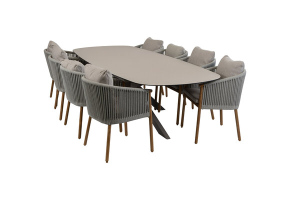 9-delige tuinset | 8 Es Vedra tuinstoelen (Teakhout) | Tuintafel Malaga 280x115cm (Camel)