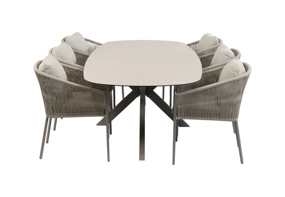 7-delige tuinset | 6 Elvira tuinstoelen (Camel) | Tuintafel Malaga 240x115cm (Camel)