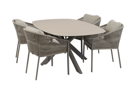 5-delige tuinset | 4 Elvira tuinstoelen (Camel) | Tuintafel Malaga 180x115cm (Camel)