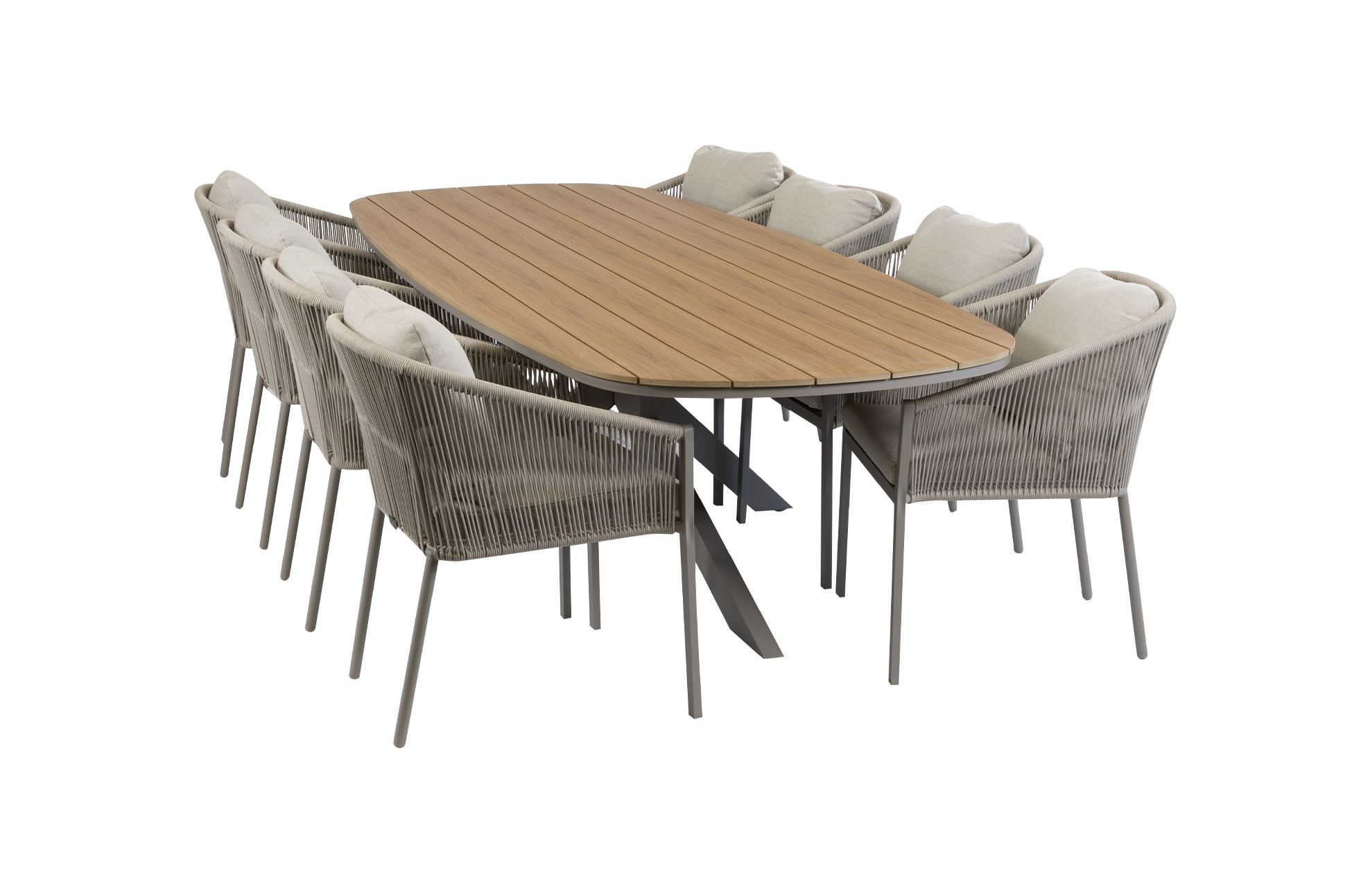 Normin 9-delige tuinset | 8 Elvira tuinstoelen (Camel) | Tuintafel Cadiz 280x115cm (Camel)