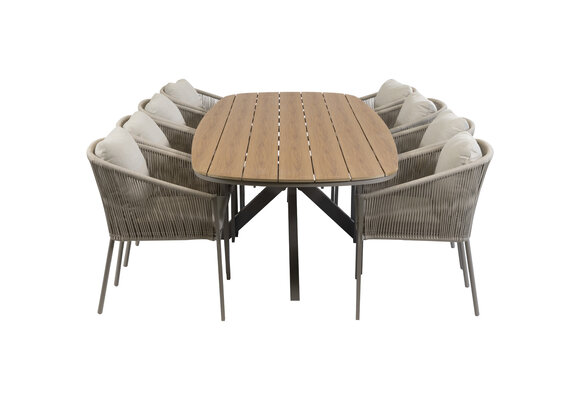 9-delige tuinset | 8 Elvira tuinstoelen (Camel) | Tuintafel Cadiz 280x115cm (Camel)