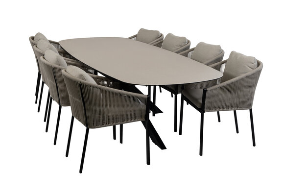 9-delige tuinset | 8 Elvira tuinstoelen (Black) | Tuintafel Malaga 280x115cm (Black)