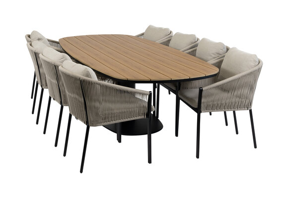 9-delige tuinset | 8 Elvira tuinstoelen (Black) | 260cm Tower tuintafel (Black)