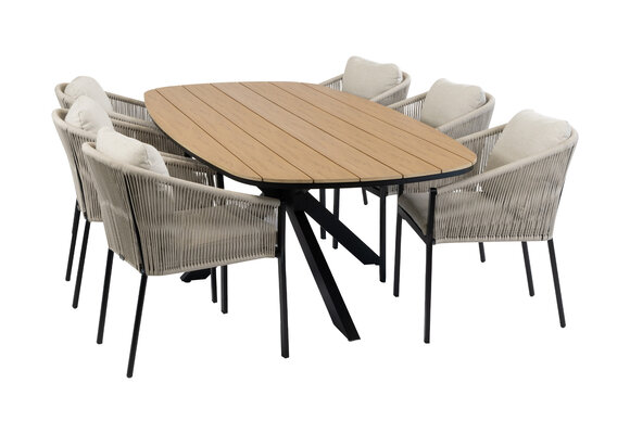 7-delige tuinset | 6 Elvira tuinstoelen (Black) | Tuintafel Cadiz 240x115cm (Black)