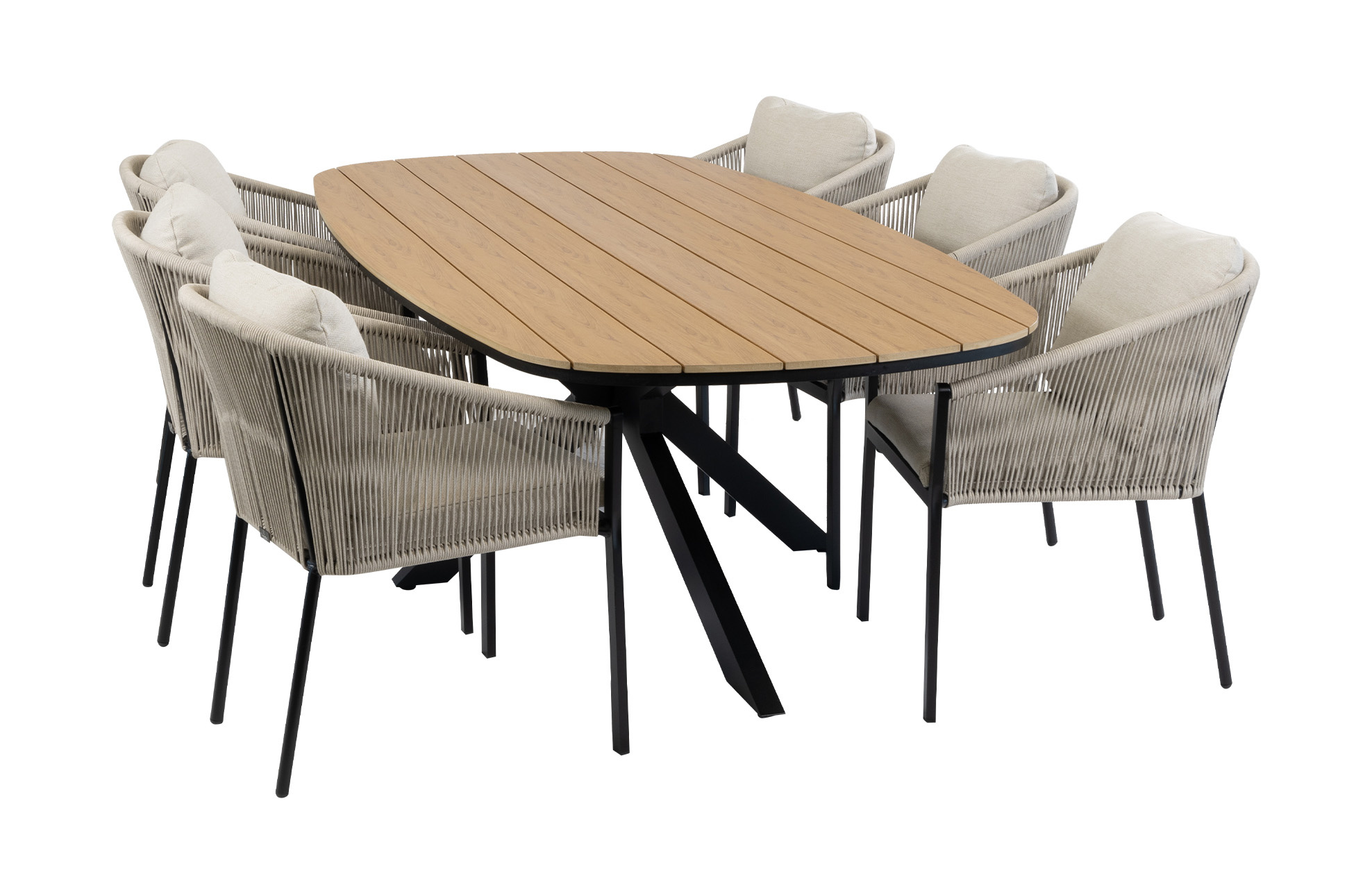 Normin 7-delige tuinset | 6 Elvira tuinstoelen (Black) | Tuintafel Cadiz 240x115cm (Black)