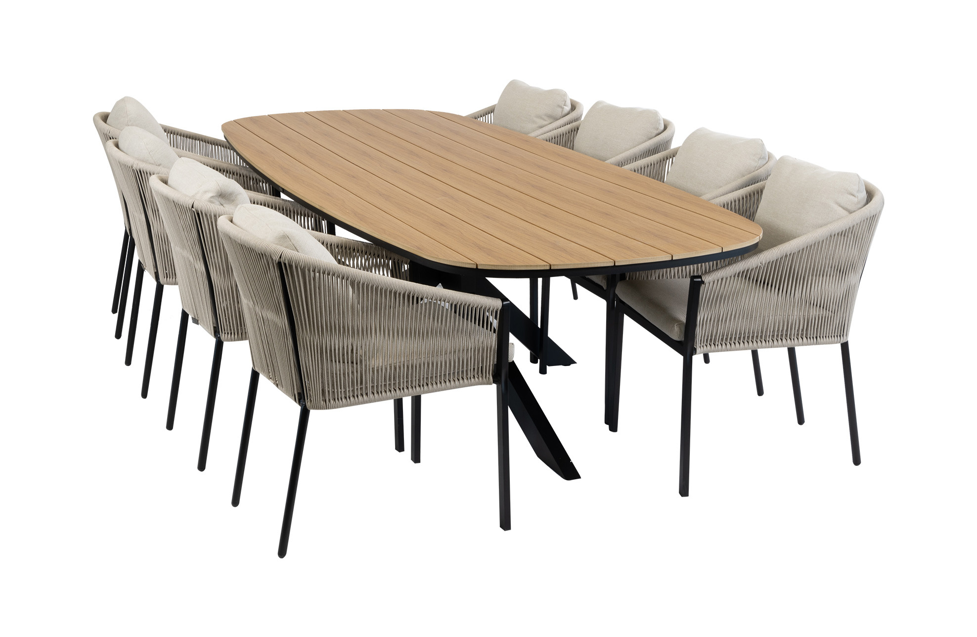 Normin 9-delige tuinset | 8 Elvira tuinstoelen (Black) | Tuintafel Cadiz 280x115cm (Black)