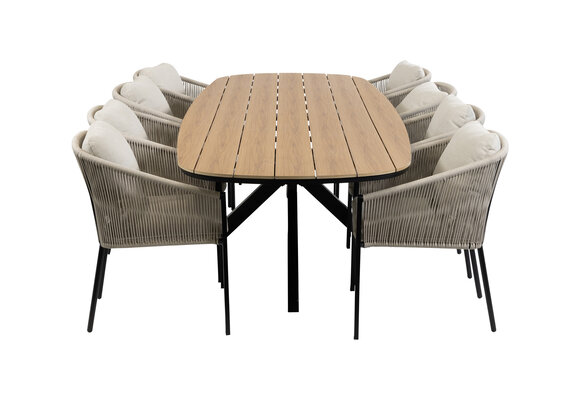 9-delige tuinset | 8 Elvira tuinstoelen (Black) | Tuintafel Cadiz 280x115cm (Black)