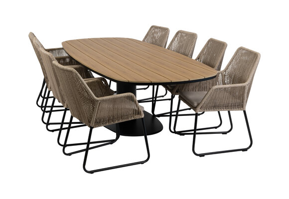 9-delige tuinset | 8 Mona tuinstoelen (Sand) | Tuintafel Tower 260cm (Black)