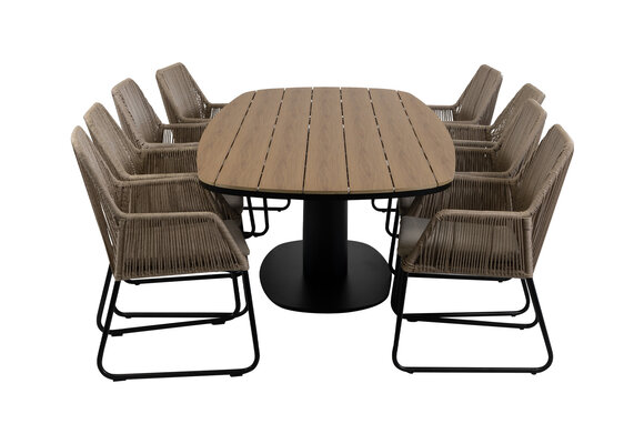 9-delige tuinset | 8 Mona tuinstoelen (Sand) | Tuintafel Tower 260cm (Black)
