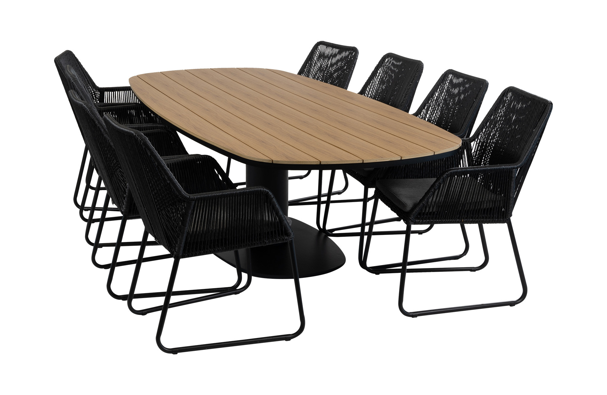 Normin 9-delige tuinset | 8 Mona tuinstoelen (Black) | 260cm Tower tuintafel (Black)