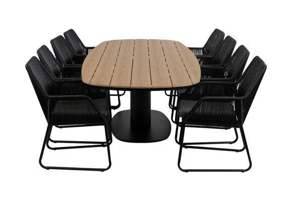 9-delige tuinset | 8 Mona tuinstoelen (Black) | 260cm Tower tuintafel (Black)