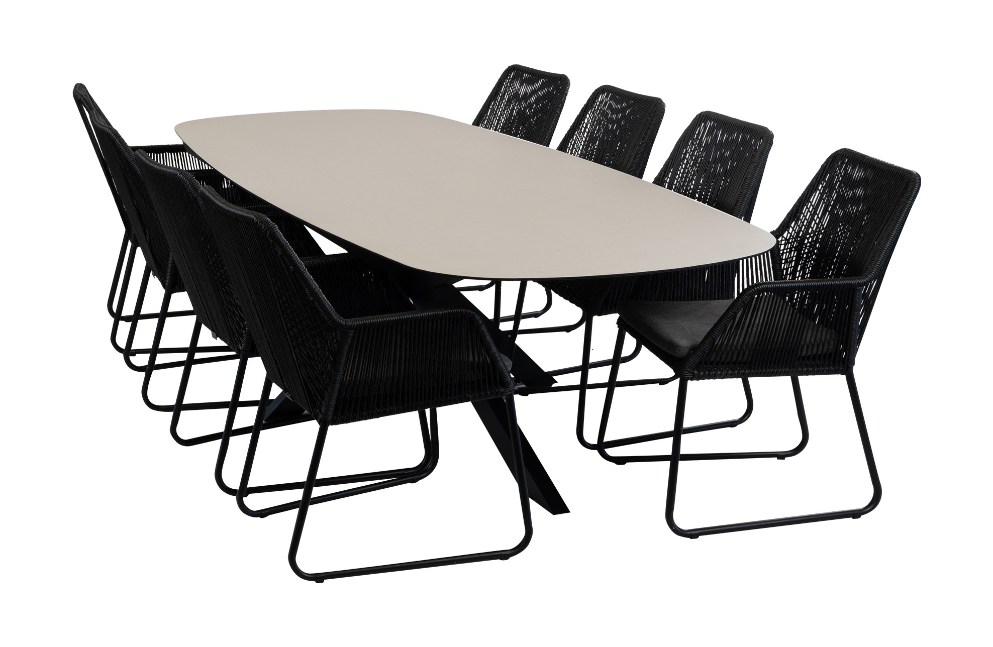 Normin 9-delige tuinset | 8 Mona tuinstoelen (Black) | Tuintafel Malaga 280x115cm (Black)