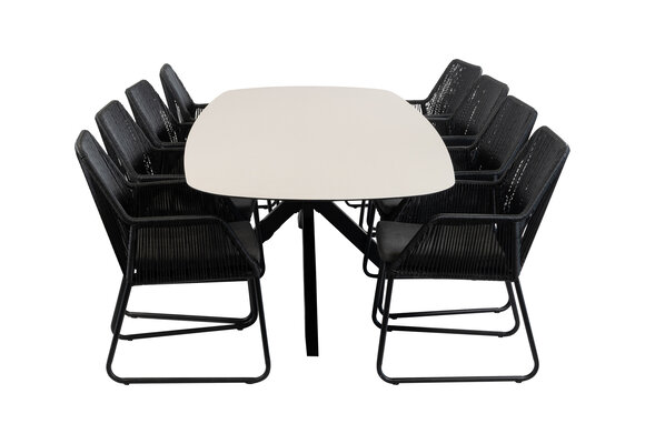 9-delige tuinset | 8 Mona tuinstoelen (Black) | Tuintafel Malaga 280x115cm (Black)