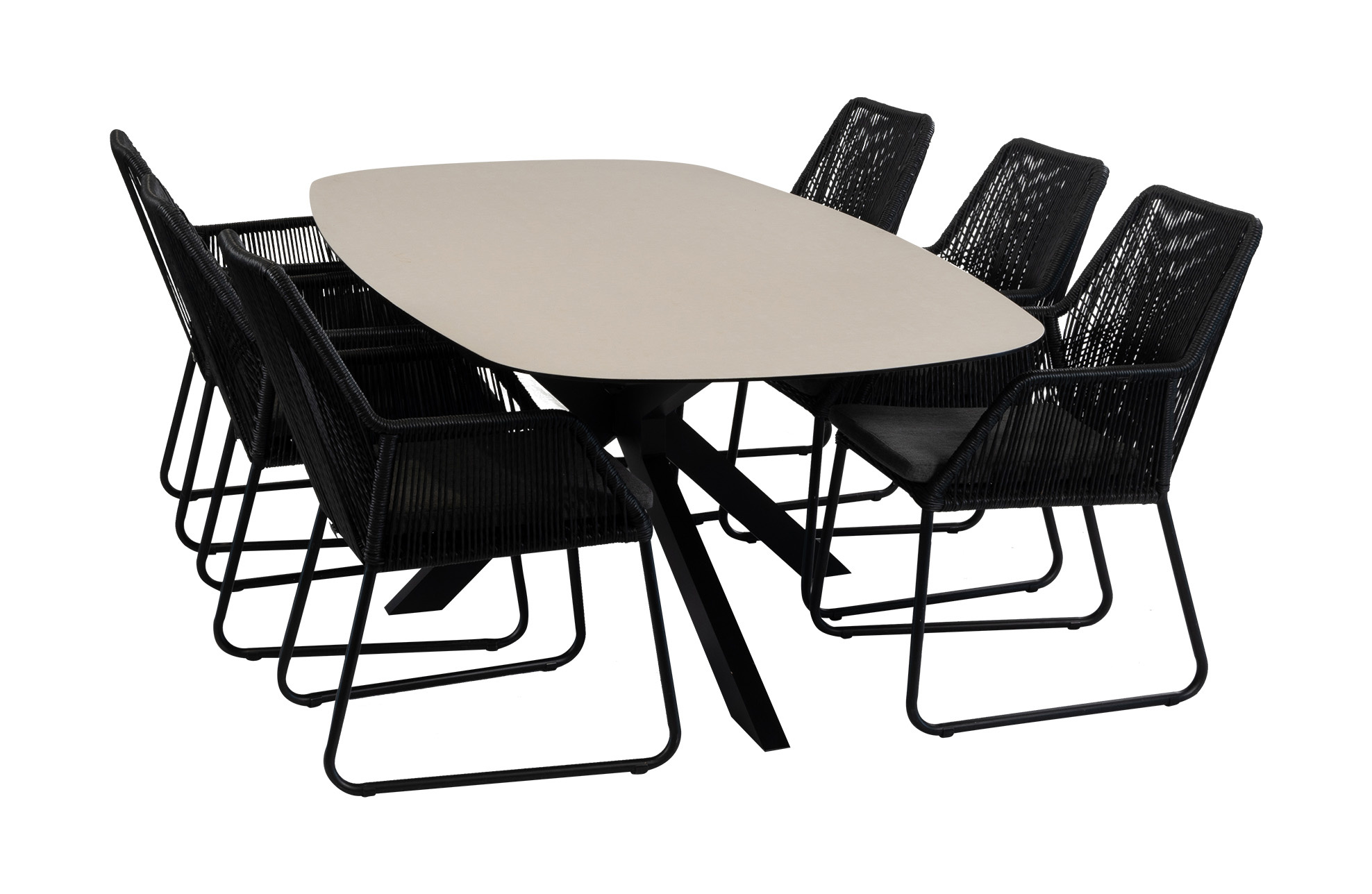 Normin 7-delige tuinset | 6 Mona tuinstoelen (Black) | Tuintafel Malaga 240x115cm (Black)
