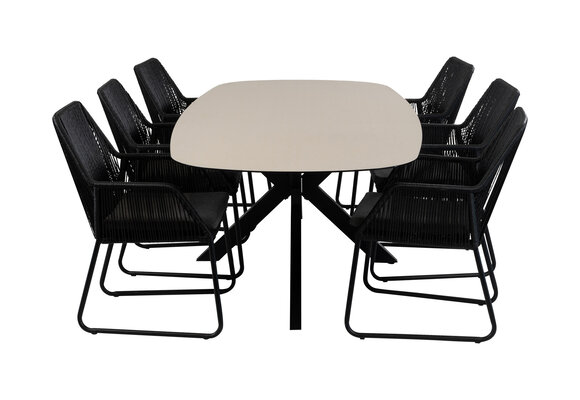 7-delige tuinset | 6 Mona tuinstoelen (Black) | Tuintafel Malaga 240x115cm (Black)