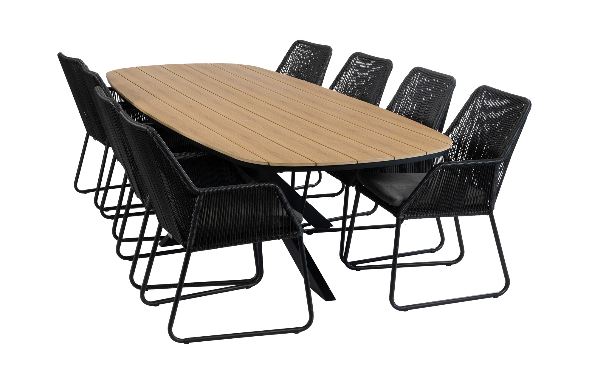 Normin 9-delige tuinset | 8 Mona tuinstoelen (Black) | Tuintafel Cadiz 280x115cm (Black)