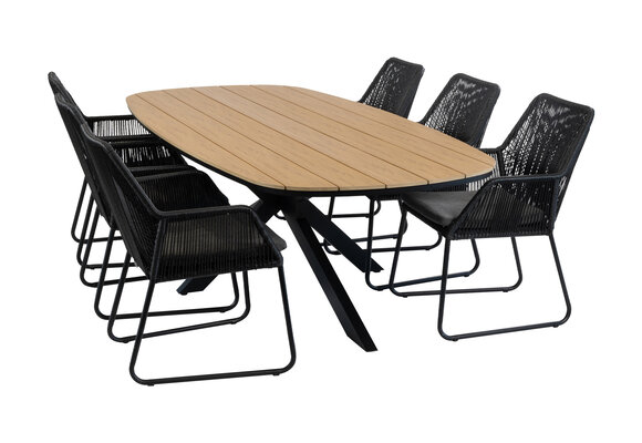 7-delige tuinset | 6 Mona tuinstoelen (Black) | Tuintafel Cadiz 240x115cm (Black)