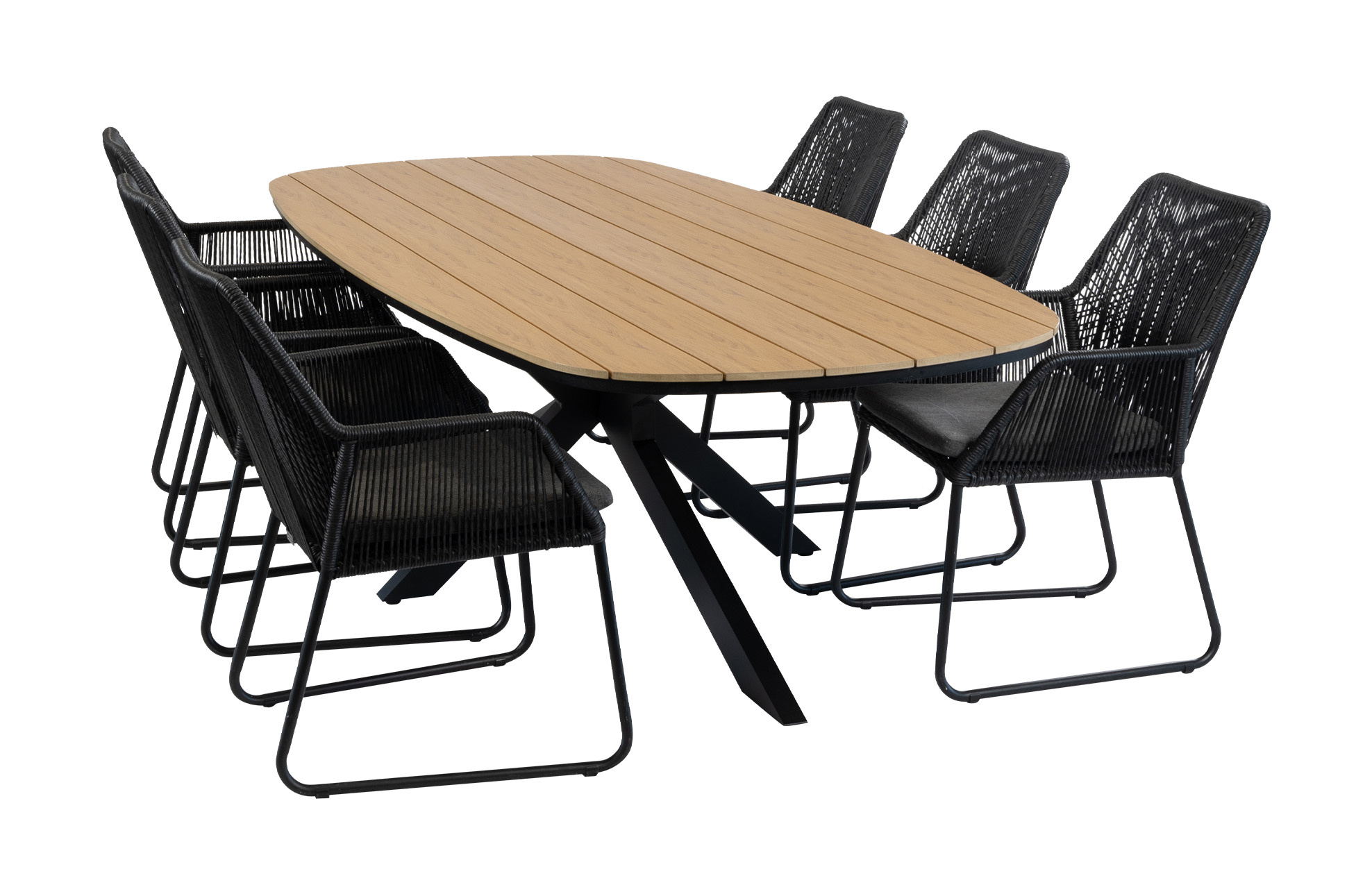 Normin 7-delige tuinset | 6 Mona tuinstoelen (Black) | Tuintafel Cadiz 240x115cm (Black)