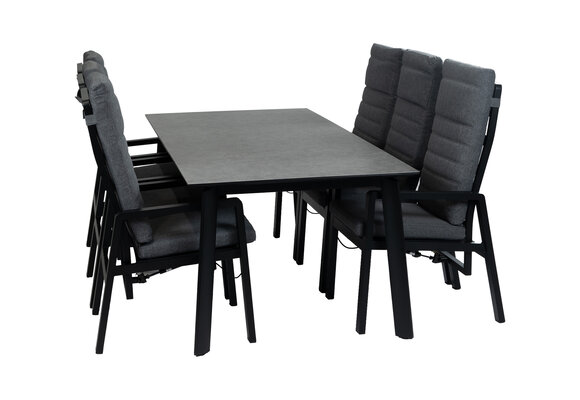 7-delige tuinset | 6 verstelbare tuinstoelen Berlijn (Black/Wood) | Tuintafel Malta 220x100cm |Black