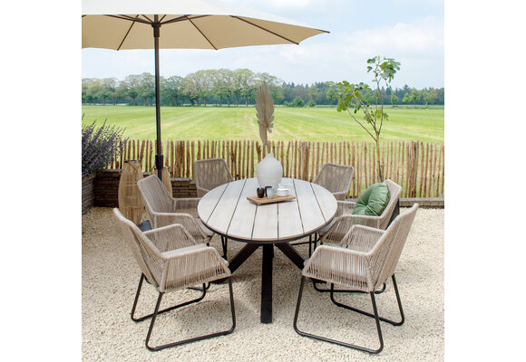 5-delige tuinset | 4 Elvira tuinstoelen (Black) | Tuintafel Cyprus 180x115cm (Wood)