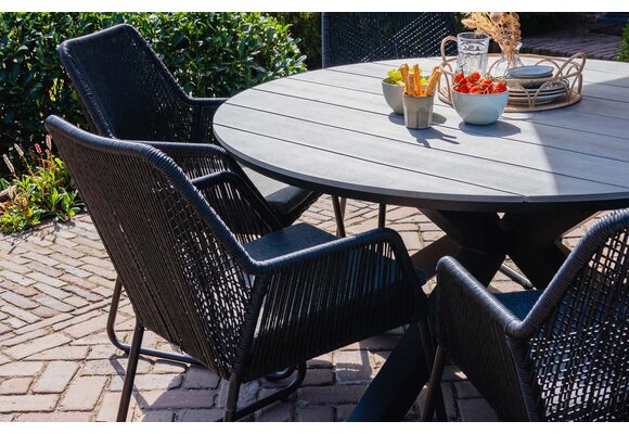 7-Delige ronde tuinset | 6 Berlijn tuinstoelen (Black) | Tuintafel Cyprus ø150cm (Grey)