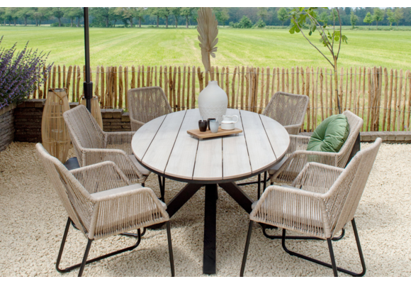 9-Delige tuinset | 8 Berlijn tuinstoelen (Black) | 280cm ovale Cyprus tuintafel (Wood)