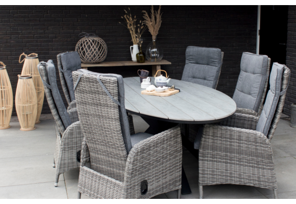 5-Delige tuinset | 4 Berlijn tuinstoelen (Black) | 180cm ovale Cyprus tuintafel (Grey)