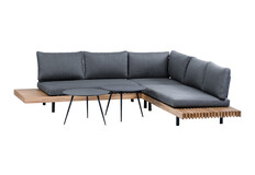 Hoek Loungeset Lissabon 4-delig | Antraciet | Incl. Rafael Bijzettafels Ø45 & Ø60 cm Black