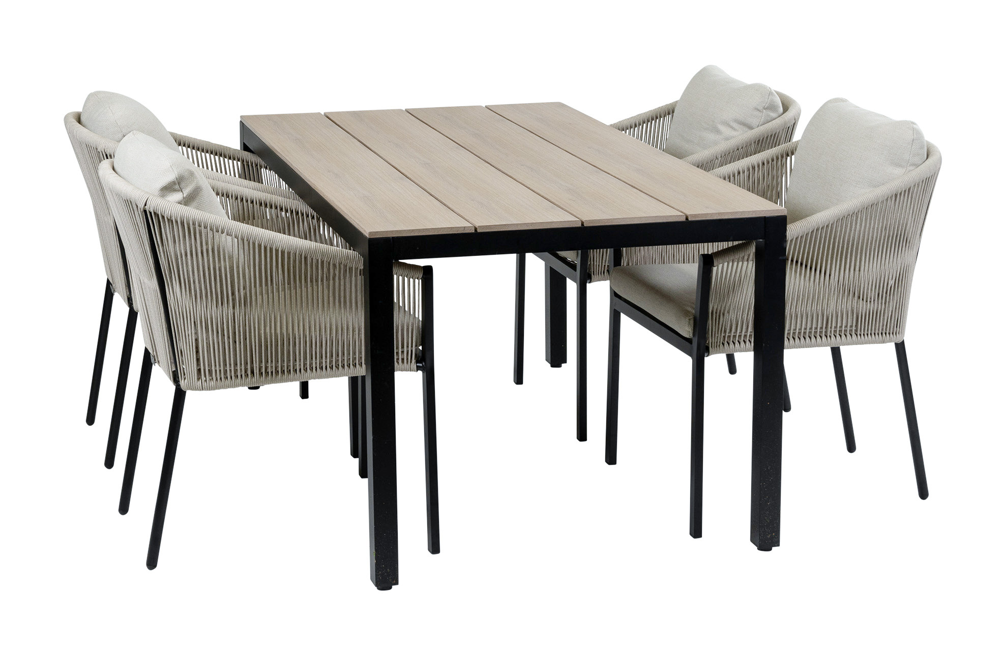 Normin 5-delige tuinset | 4 Elvira tuinstoelen (Black) | Tuintafel Cyprus 160x90cm (Wood)