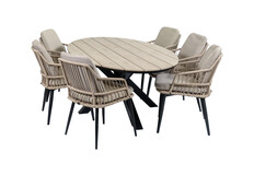 7-delige tuinset | 6 Isabel stoelen | 220cm ovale Cyprus tuintafel
