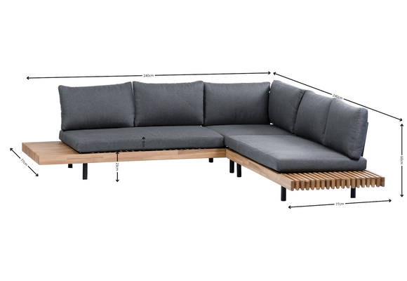 Hoek Loungeset Lissabon 4-delig | Antraciet | Incl. Rafael Bijzettafels Ø45 & Ø60 cm Black