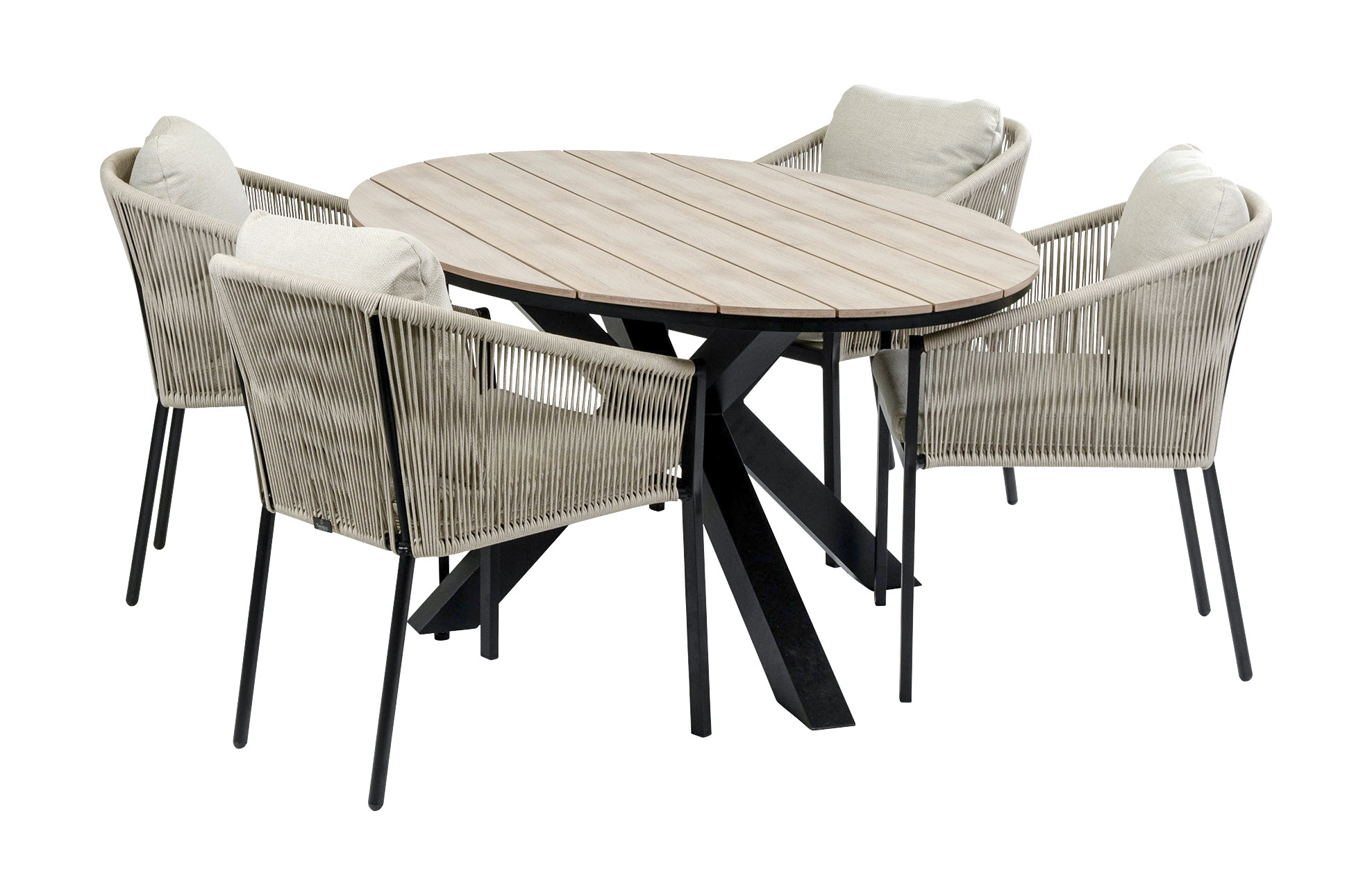 Normin 5-delige tuinset | 4 Elvira tuinstoelen (Black) | Tuintafel Cyprus 180x115cm (Wood)